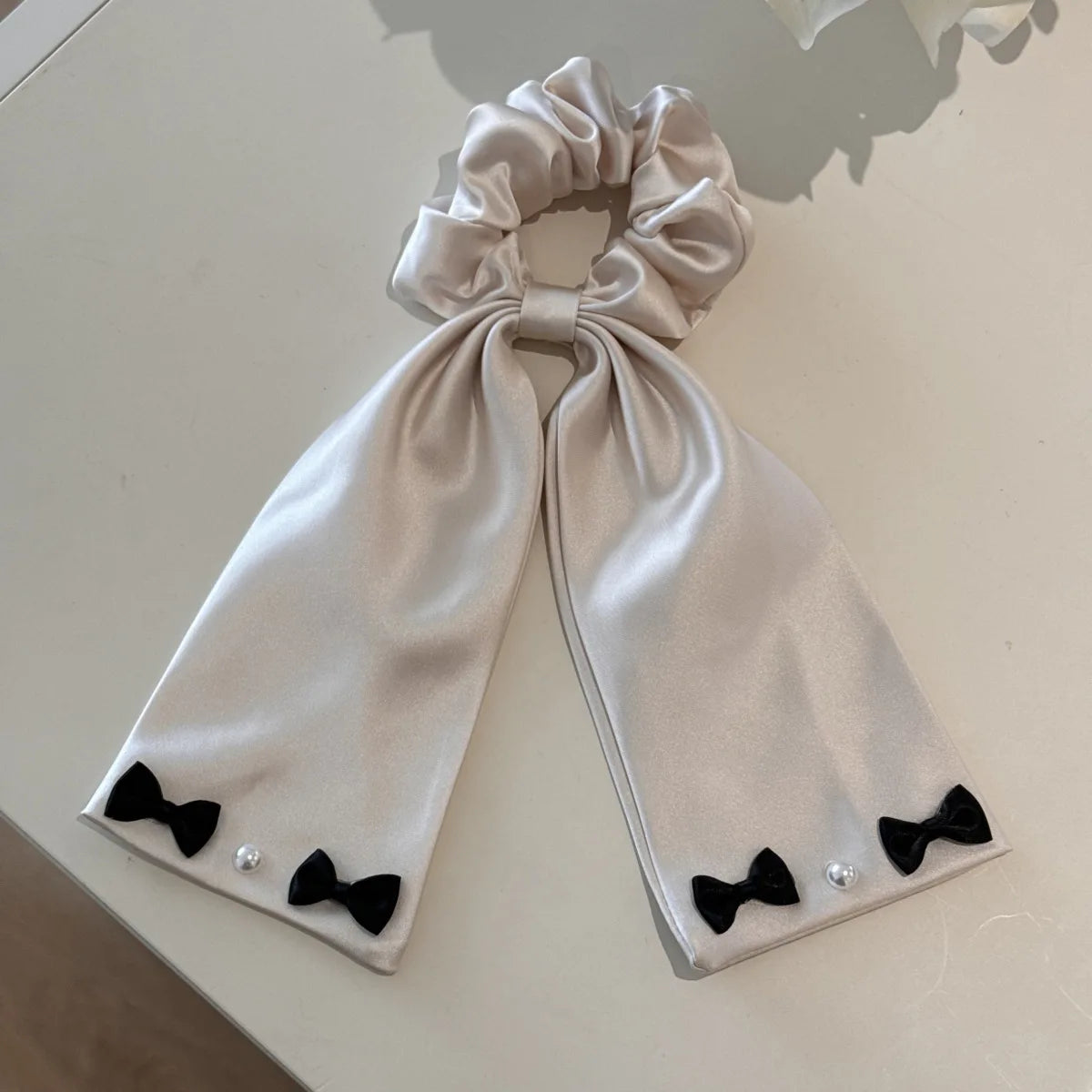 Luxe Bow Drop – Satin Ribbon Scrunchie