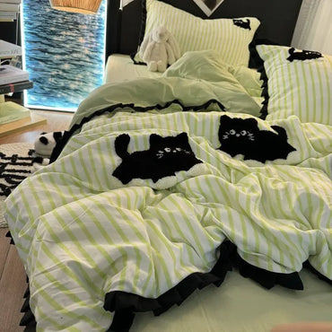 CatStripe Korean Bedding Set 4-Piece
