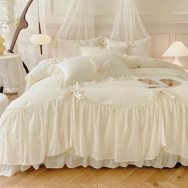 Cloud Ruffle – 3-Piece Duvet Cover Set (Ivory White)