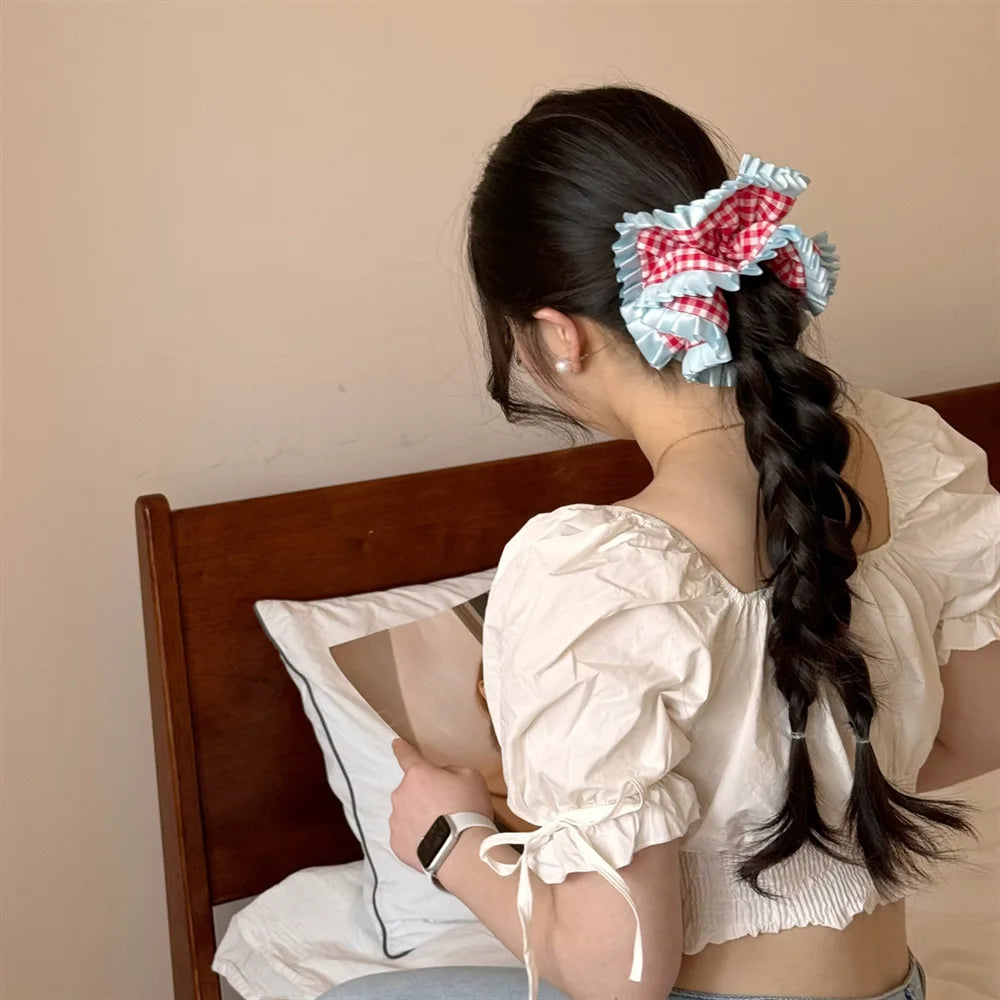 Picnic Parade – Double Ruffle Gingham Scrunchie