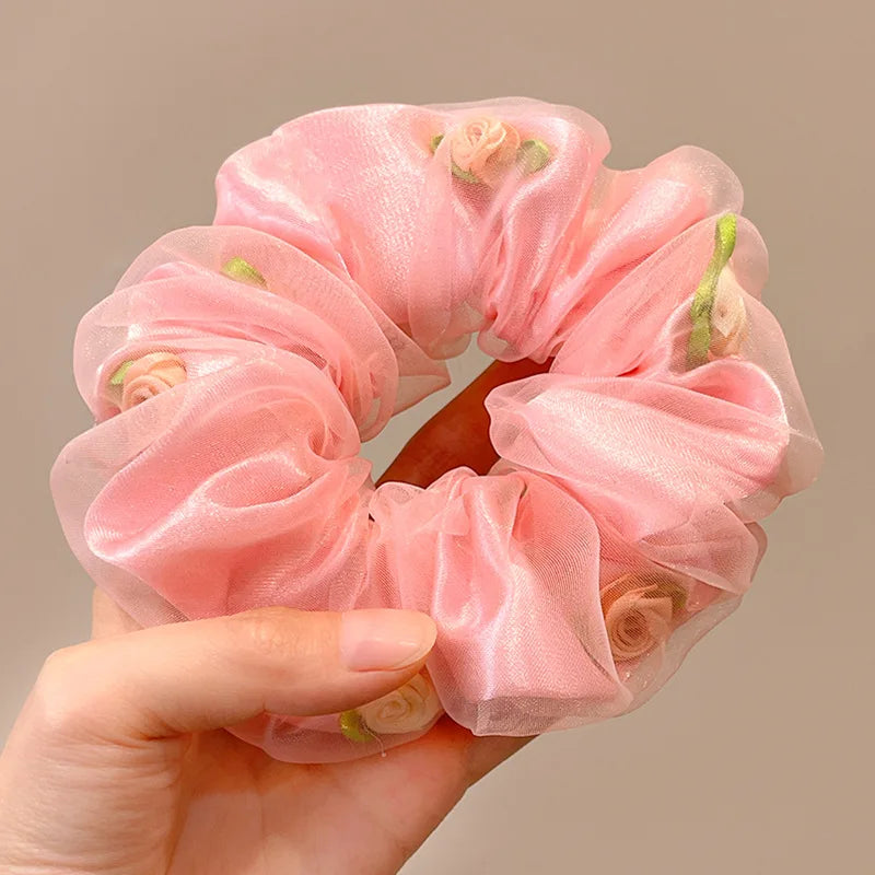 Rosy Cloud – Organza Scrunchie
