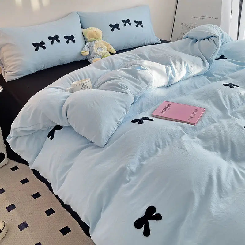 BowPink Korean Girls Bedding Set 4-Piece