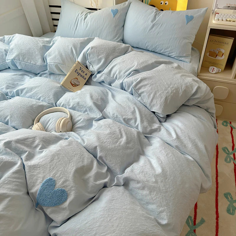 Heart Embroidery Bedding Set