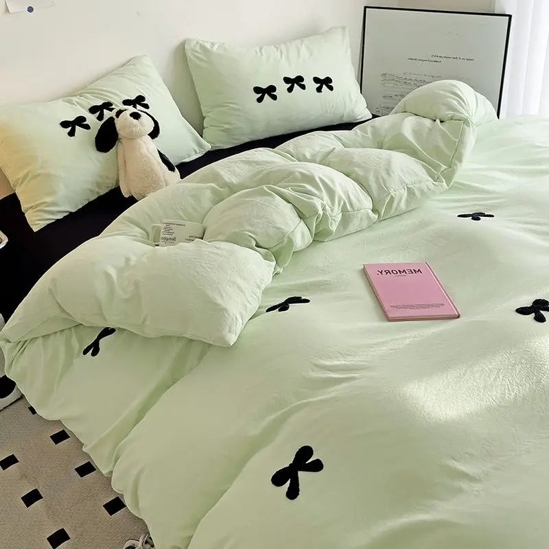 BowPink Korean Girls Bedding Set 4-Piece