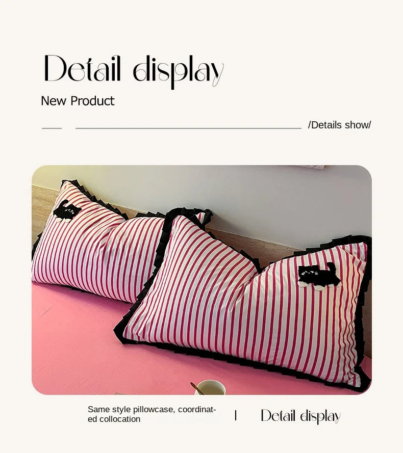 CatStripe Korean Bedding Set 4-Piece