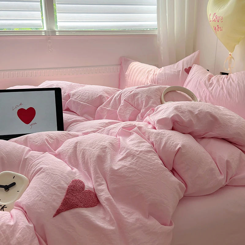 Heart Embroidery Bedding Set