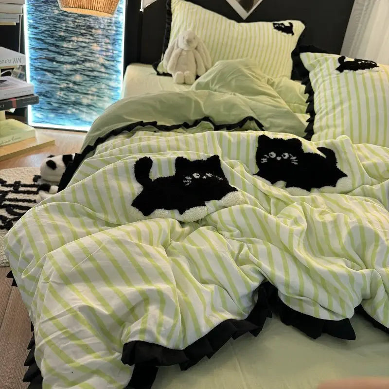 CatStripe Korean Bedding Set 4-Piece
