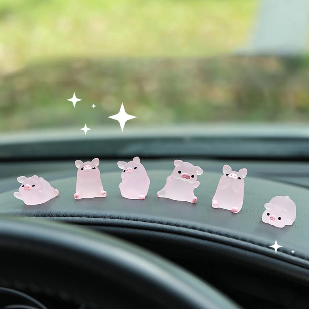 Pink Pig Car Ornament - Cute Resin Dashboard Decoration