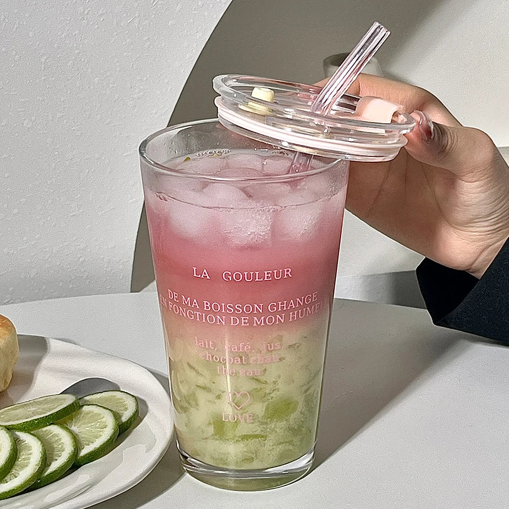 LetterSip Glass Tumbler with Straw 450ml