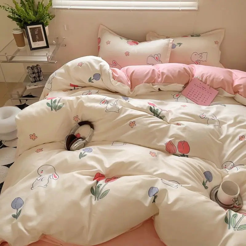 CherryPink Instagram Bedding Set 4-Piece