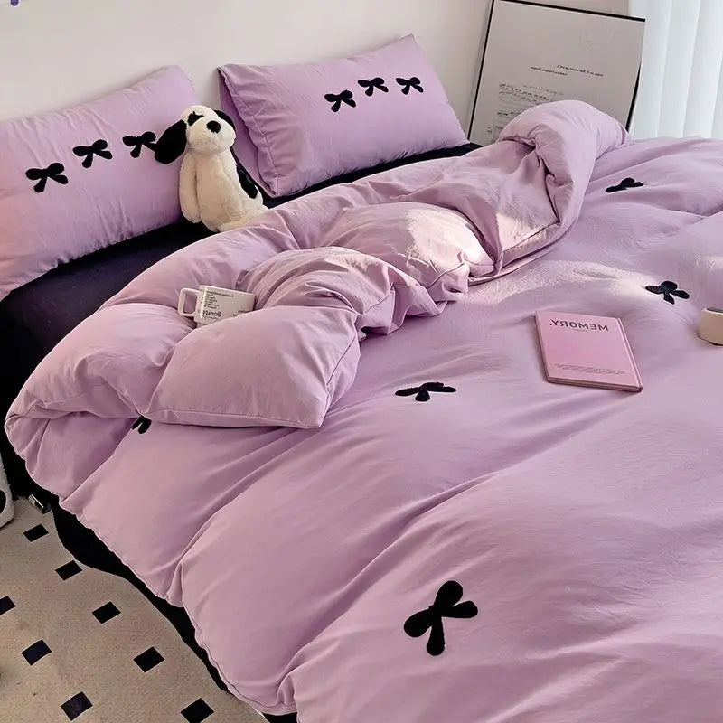 BowPink Korean Girls Bedding Set 4-Piece