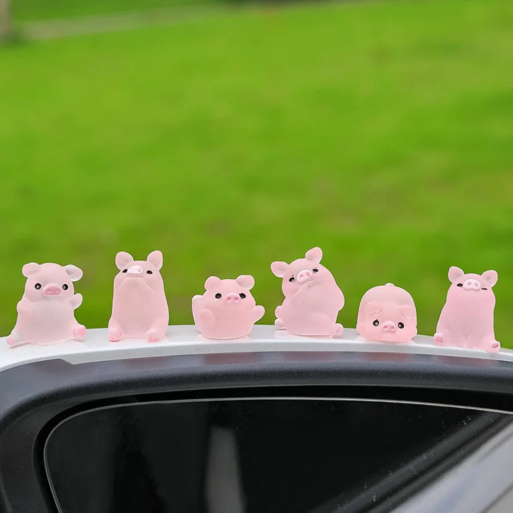 Pink Pig Car Ornament - Cute Resin Dashboard Decoration