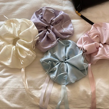 Satin Whispers – Pearl & Ribbon Oversized Scrunchie