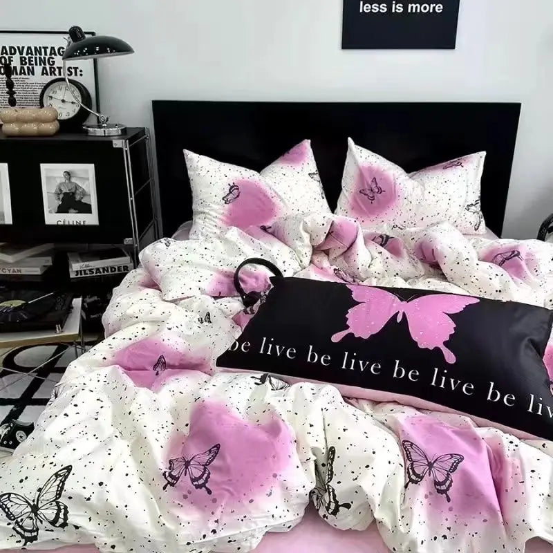 CherryPink Instagram Bedding Set 4-Piece