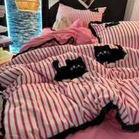 CatStripe Korean Bedding Set 4-Piece