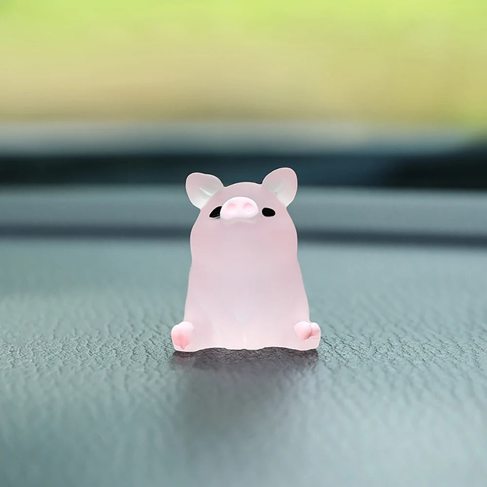 Pink Pig Car Ornament - Cute Resin Dashboard Decoration