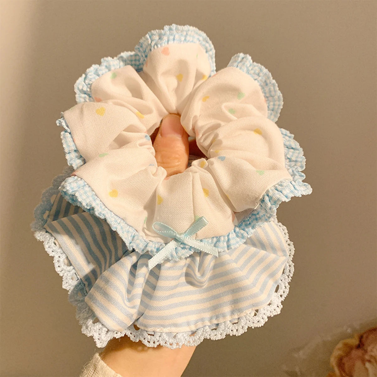 Sugar Ruffle – Blue Lace  Scrunchie Set (2pcs)