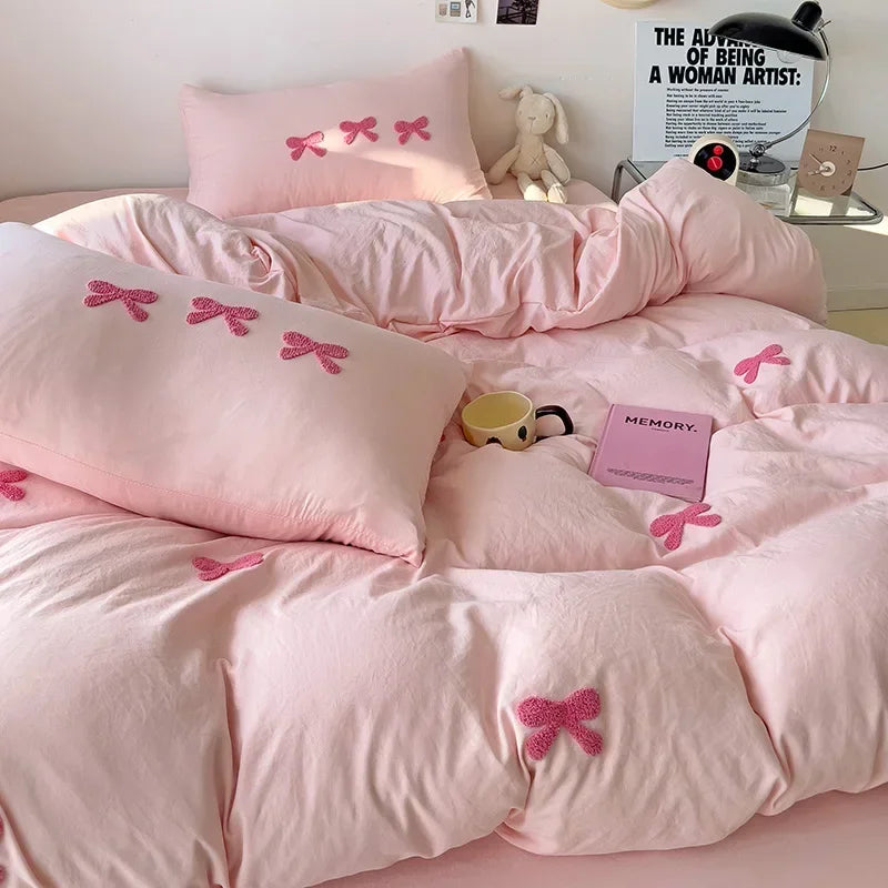 BowPink Korean Girls Bedding Set 4-Piece