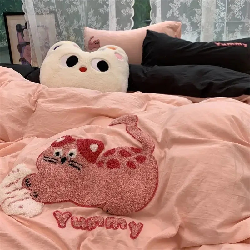 CatStripe Korean Bedding Set 4-Piece