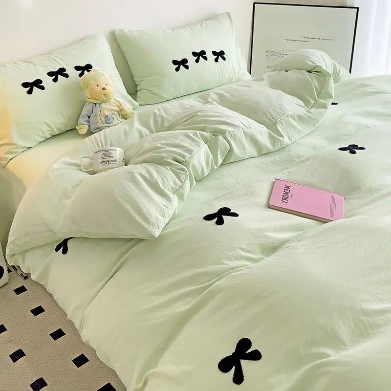 BowPink Korean Girls Bedding Set 4-Piece