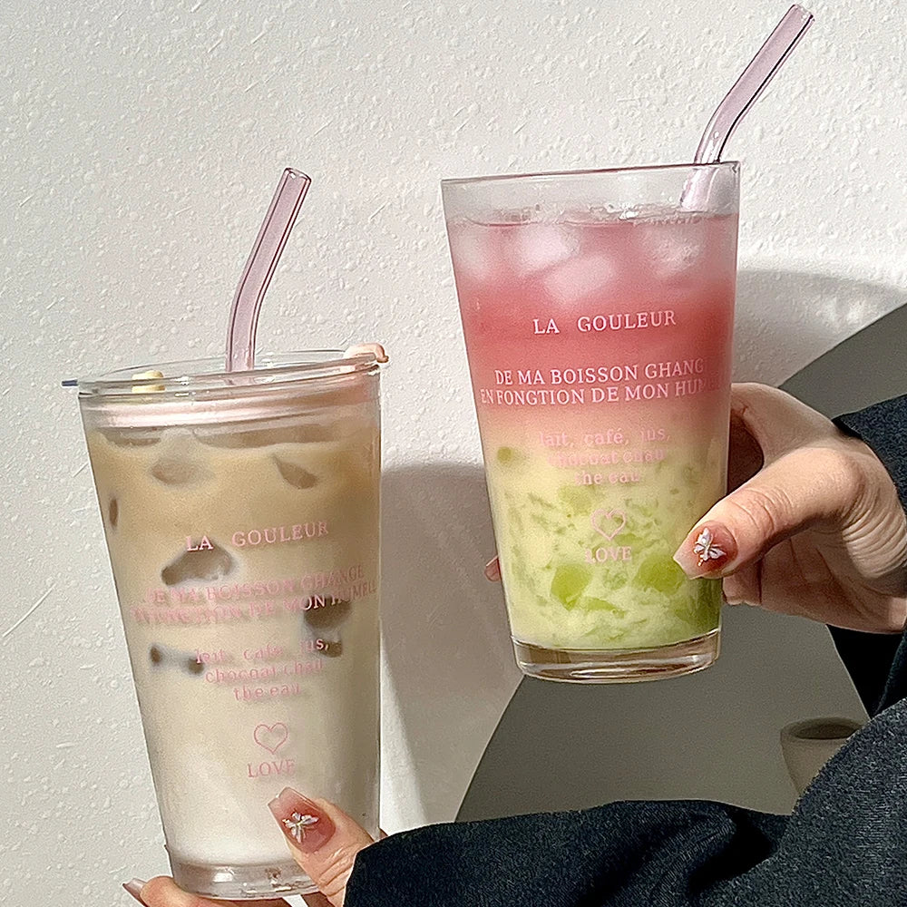 LetterSip Glass Tumbler with Straw 450ml