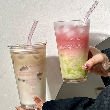 LetterSip Glass Tumbler with Straw 450ml