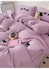 BowPink Korean Girls Bedding Set 4-Piece
