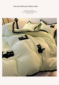 CatStripe Korean Bedding Set 4-Piece