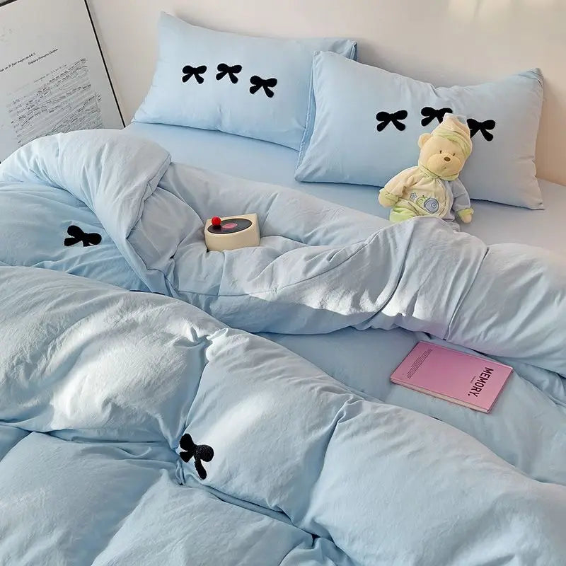 BowPink Korean Girls Bedding Set 4-Piece