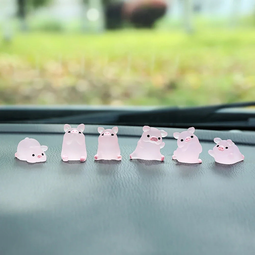 Pink Pig Car Ornament - Cute Resin Dashboard Decoration
