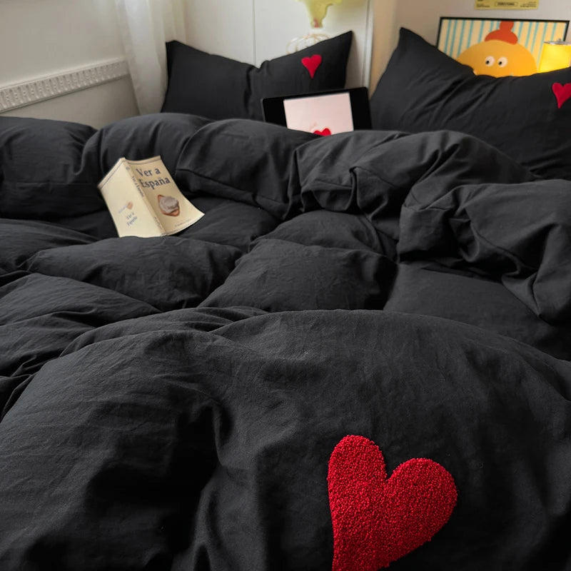 Heart Embroidery Bedding Set