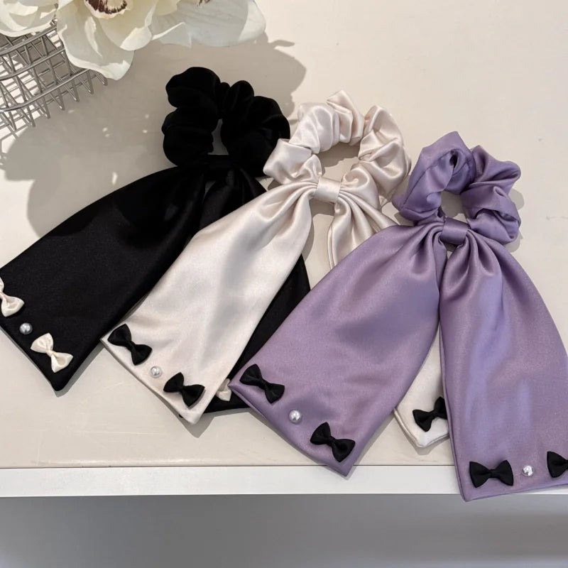 Luxe Bow Drop – Satin Ribbon Scrunchie
