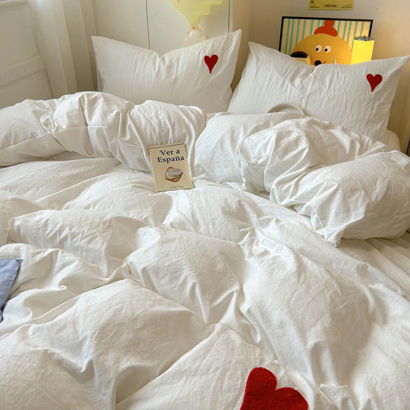 Heart Embroidery Bedding Set