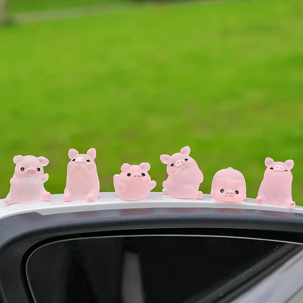 Pink Pig Car Ornament - Cute Resin Dashboard Decoration