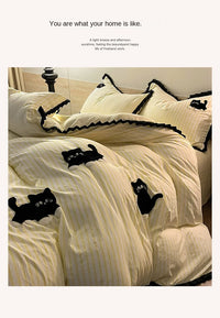 CatStripe Korean Bedding Set 4-Piece