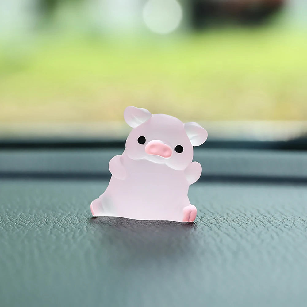 Pink Pig Car Ornament - Cute Resin Dashboard Decoration