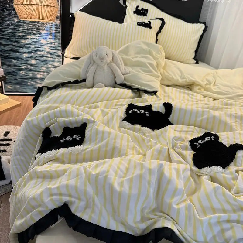 CatStripe Korean Bedding Set 4-Piece