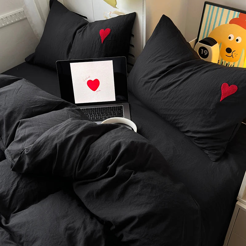 Heart Embroidery Bedding Set