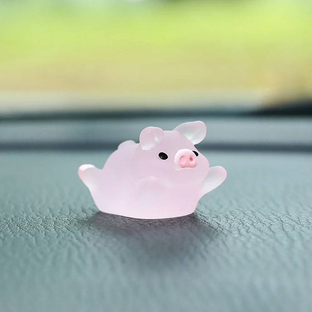 Pink Pig Car Ornament - Cute Resin Dashboard Decoration