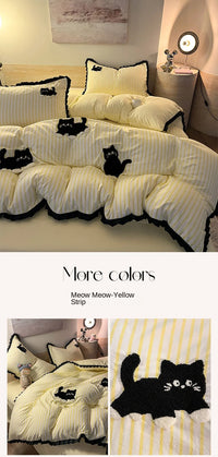 CatStripe Korean Bedding Set 4-Piece