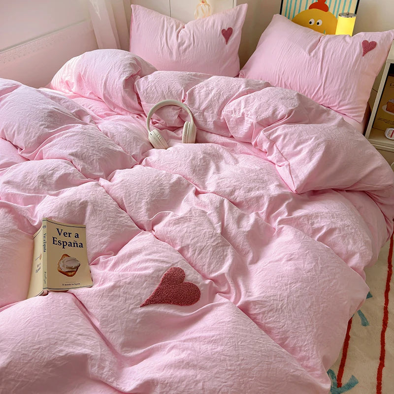Heart Embroidery Bedding Set