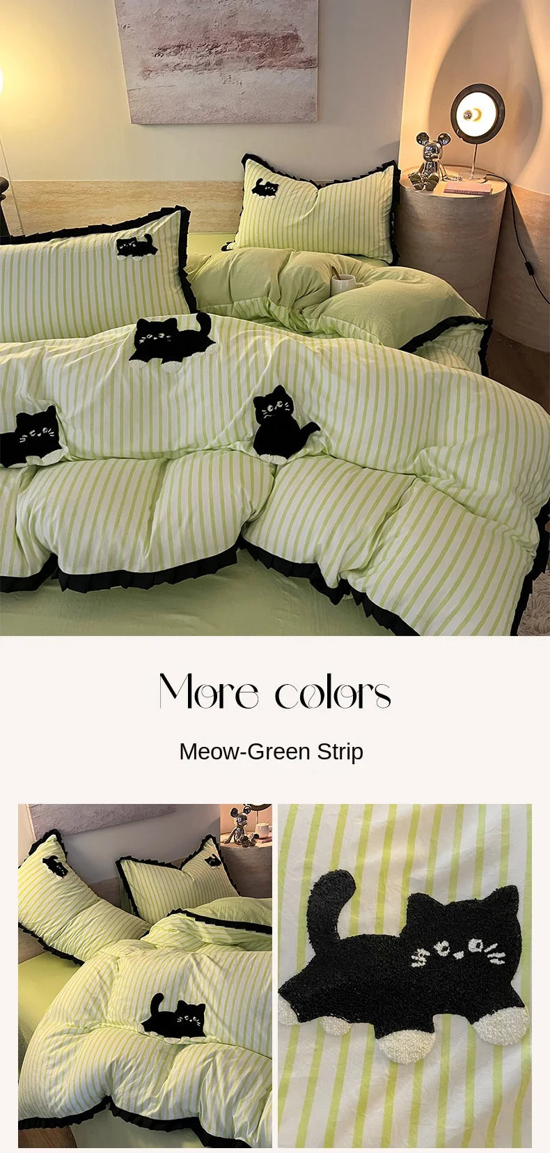 CatStripe Korean Bedding Set 4-Piece