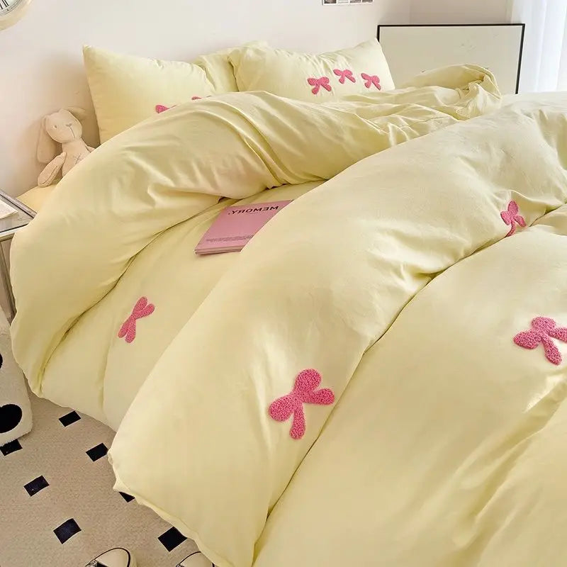 BowPink Korean Girls Bedding Set 4-Piece