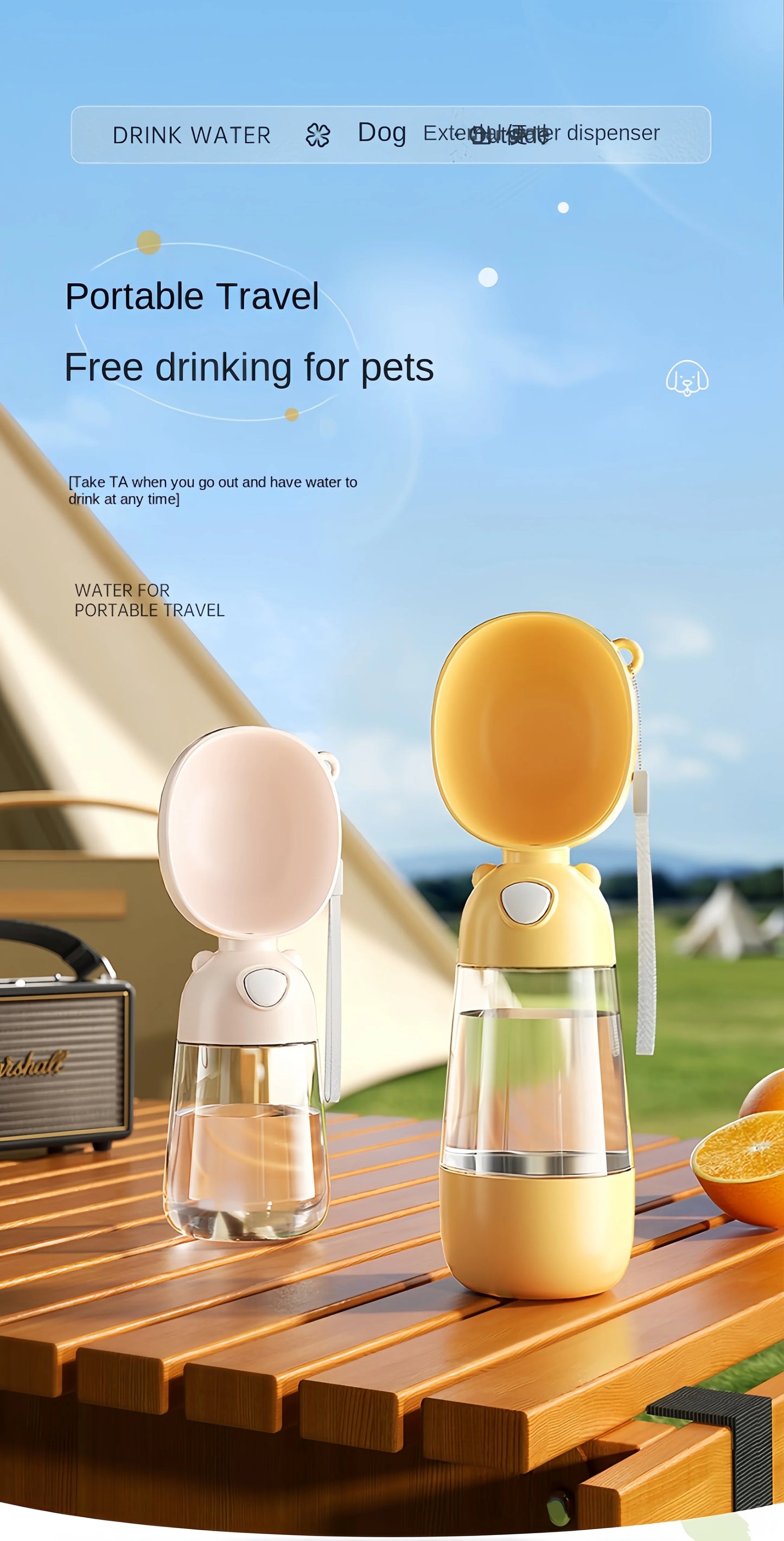 HydroSip Portable Pet Water Bottle 2-in-1