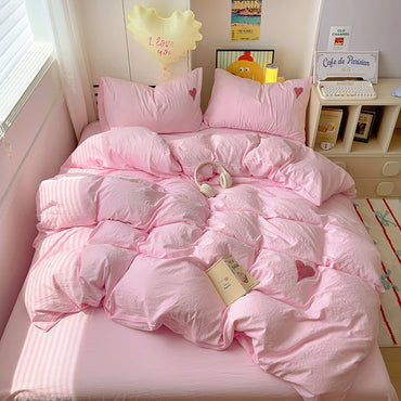 Heart Embroidery Bedding Set