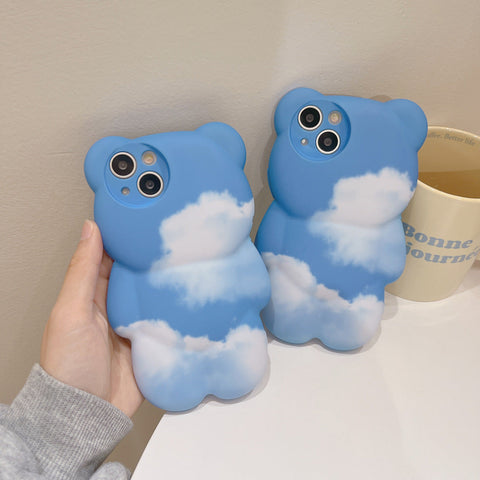 A person holding a blue and white teddy bear phone case - kawaii phone case with cute teddy bear design